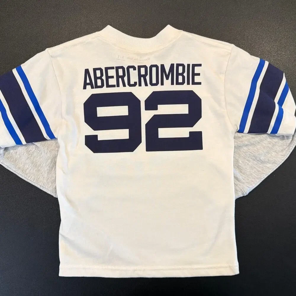 NWOT Abercrombie Kids Layered Football Tee, White and Gray, Boys Size 5/6